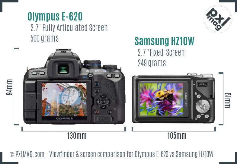 Olympus E-620 vs Samsung HZ10W Screen and Viewfinder comparison