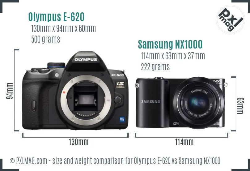 Olympus E-620 vs Samsung NX1000 size comparison Olympus E-620 vs Samsung NX1000 size comparison