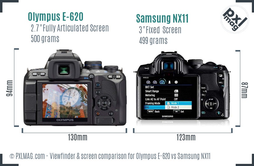 Olympus E-620 vs Samsung NX11 Screen and Viewfinder comparison