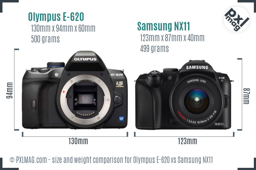 Olympus E-620 vs Samsung NX11 size comparison
