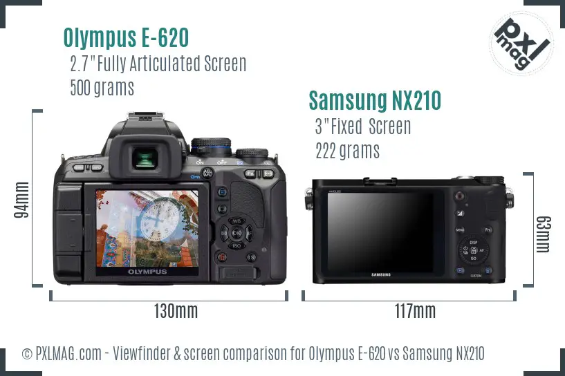 Olympus E-620 vs Samsung NX210 Screen and Viewfinder comparison Olympus E-620 vs Samsung NX210 Screen and Viewfinder comparison
