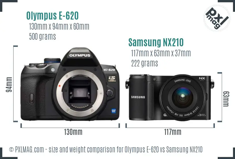 Olympus E-620 vs Samsung NX210 size comparison Olympus E-620 vs Samsung NX210 size comparison