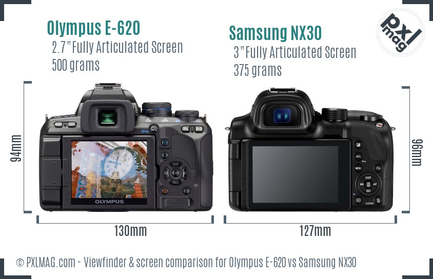 Olympus E-620 vs Samsung NX30 Screen and Viewfinder comparison