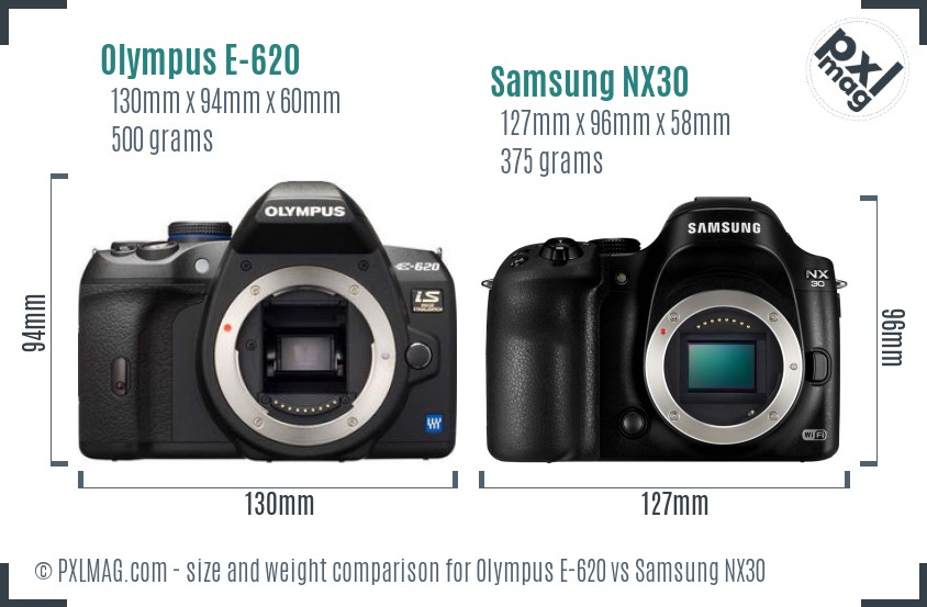 Olympus E-620 vs Samsung NX30 size comparison Olympus E-620 vs Samsung NX30 size comparison