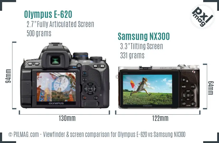 Olympus E-620 vs Samsung NX300 Screen and Viewfinder comparison