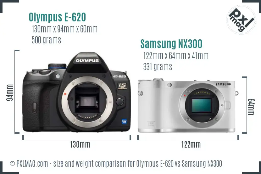Olympus E-620 vs Samsung NX300 size comparison