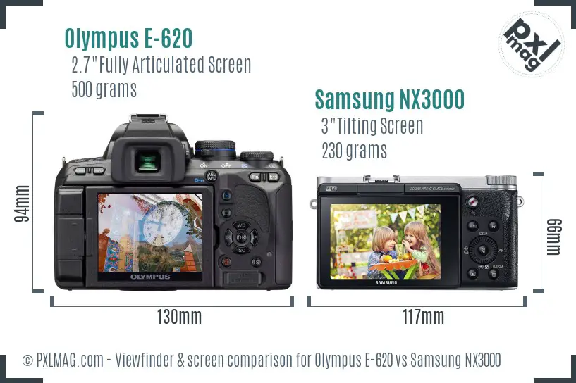 Olympus E-620 vs Samsung NX3000 Screen and Viewfinder comparison