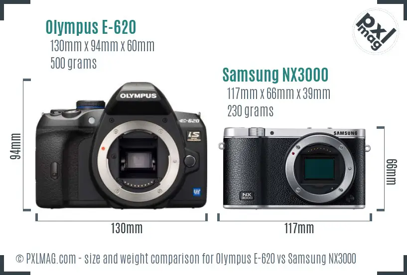 Olympus E-620 vs Samsung NX3000 size comparison