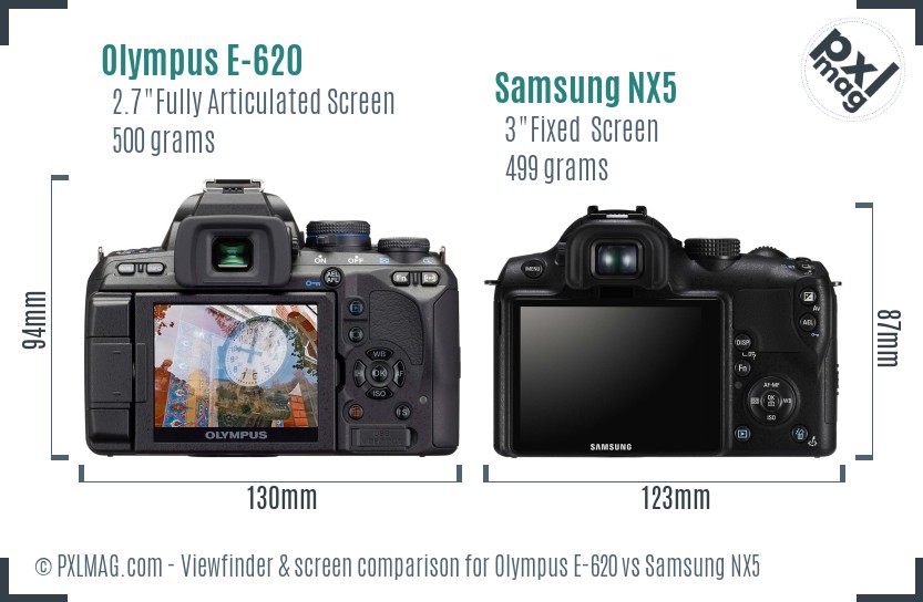 Olympus E-620 vs Samsung NX5 Screen and Viewfinder comparison