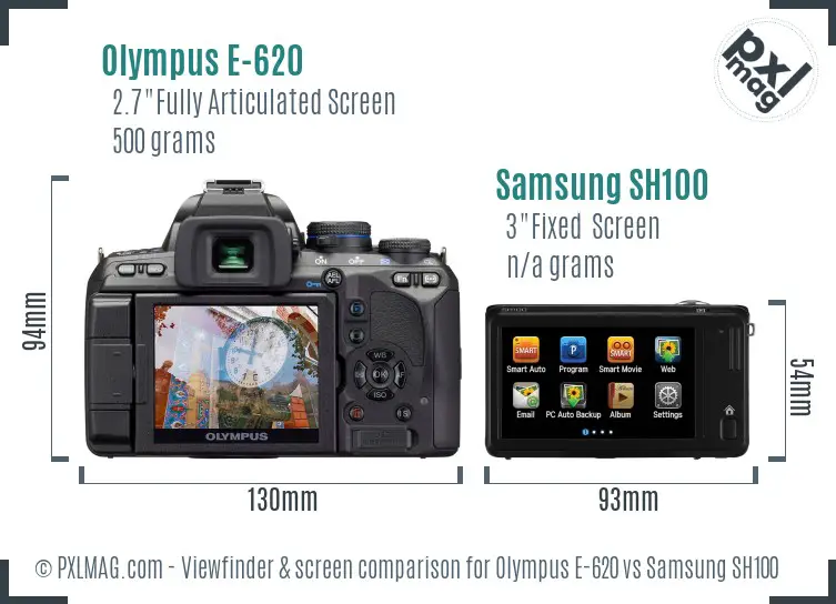 Olympus E-620 vs Samsung SH100 Screen and Viewfinder comparison