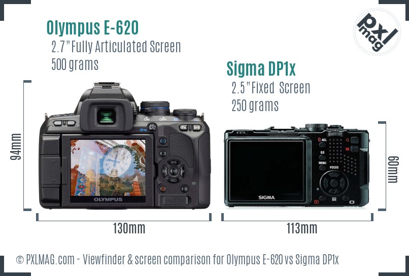 Olympus E-620 vs Sigma DP1x Screen and Viewfinder comparison
