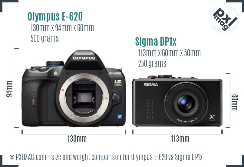 Olympus E-620 vs Sigma DP1x size comparison