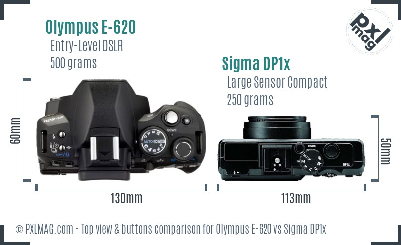 Olympus E-620 vs Sigma DP1x top view buttons comparison