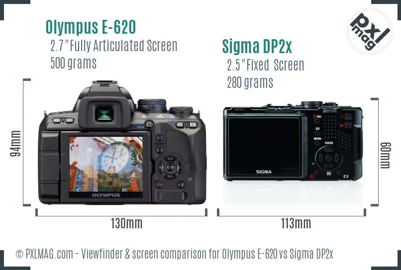 Olympus E-620 vs Sigma DP2x Screen and Viewfinder comparison