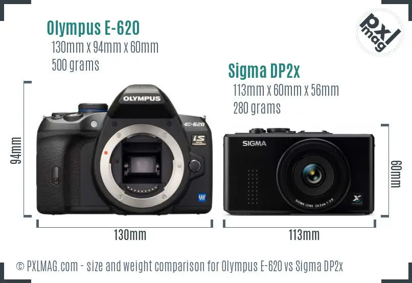 Olympus E-620 vs Sigma DP2x size comparison