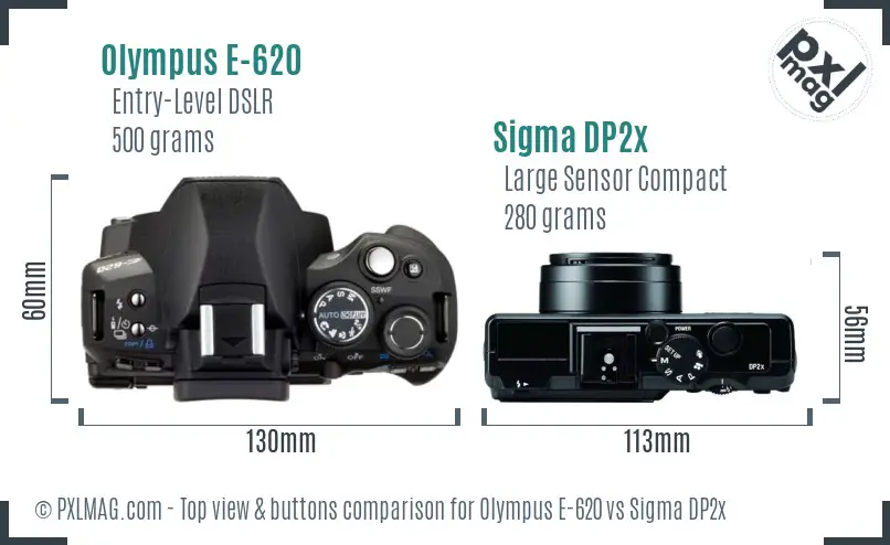 Olympus E-620 vs Sigma DP2x top view buttons comparison