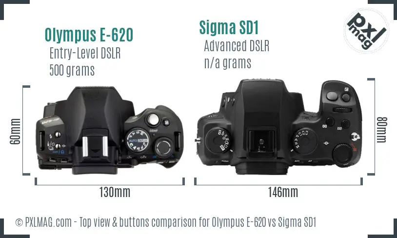Olympus E-620 vs Sigma SD1 top view buttons comparison