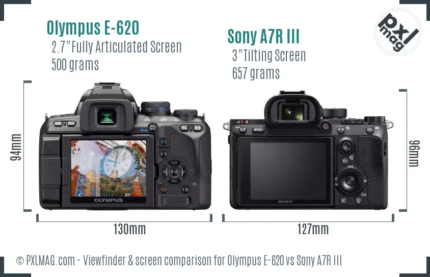 Olympus E-620 vs Sony A7R III Screen and Viewfinder comparison