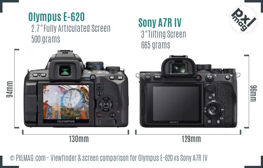 Olympus E-620 vs Sony A7R IV Screen and Viewfinder comparison