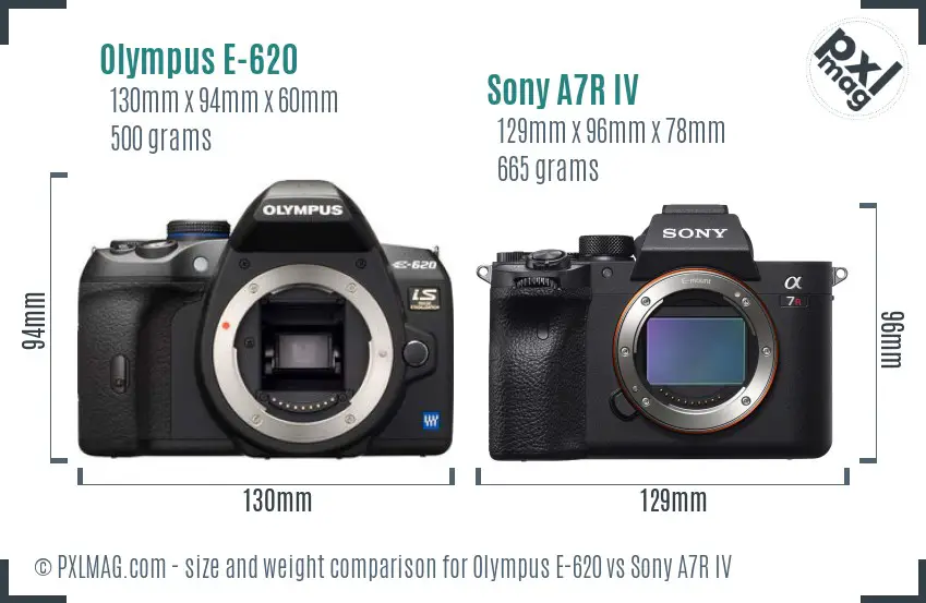 Olympus E-620 vs Sony A7R IV size comparison