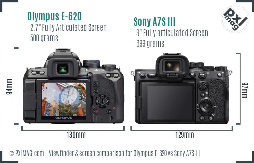 Olympus E-620 vs Sony A7S III Screen and Viewfinder comparison
