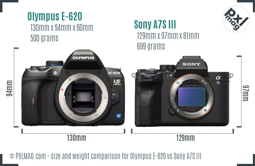 Olympus E-620 vs Sony A7S III size comparison