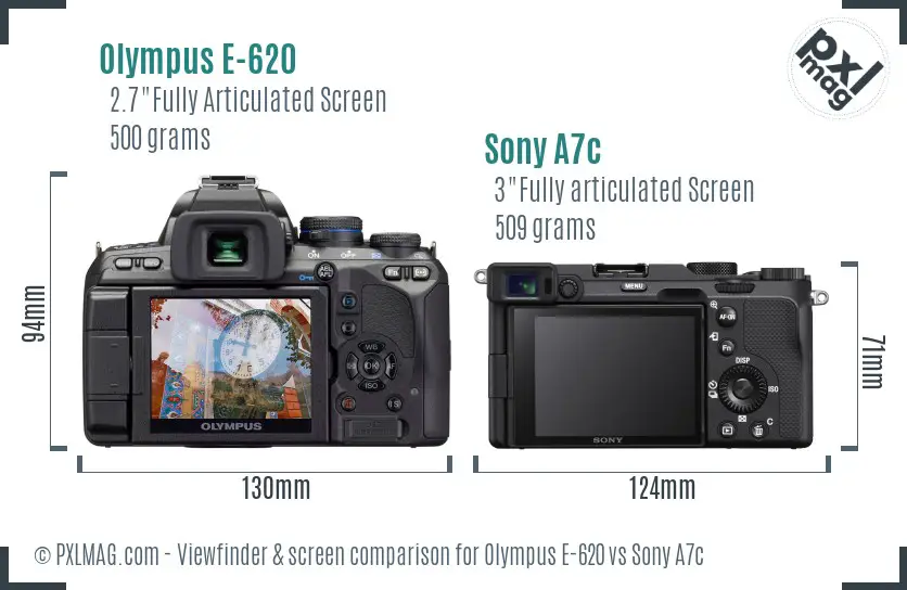 Olympus E-620 vs Sony A7c Screen and Viewfinder comparison