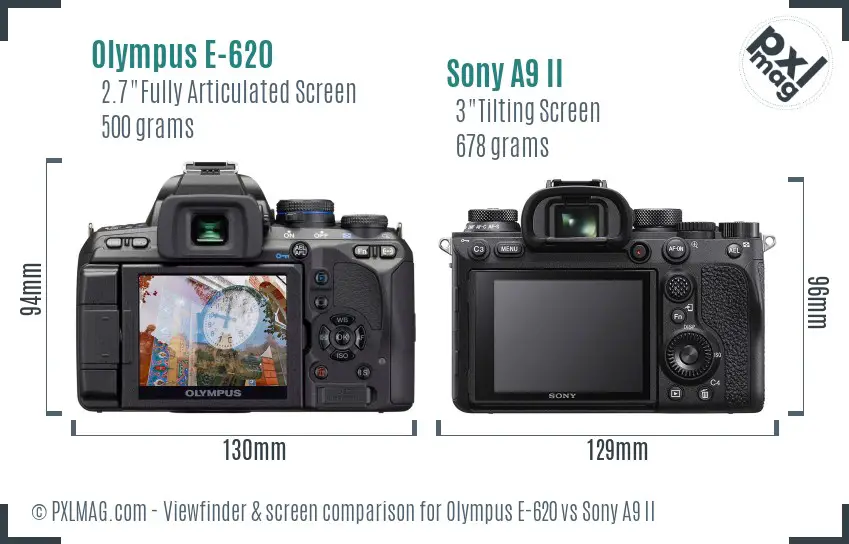 Olympus E-620 vs Sony A9 II Screen and Viewfinder comparison