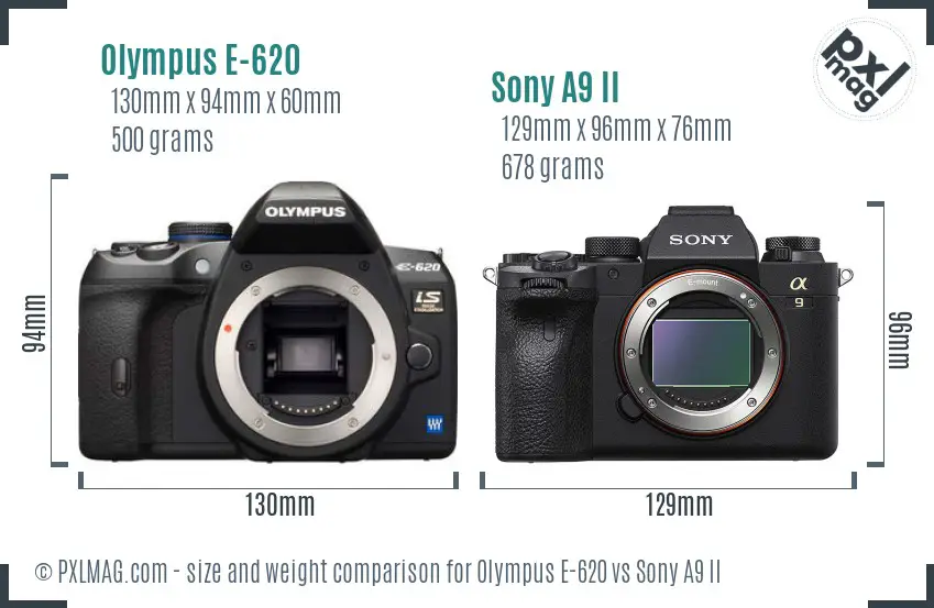 Olympus E-620 vs Sony A9 II size comparison
