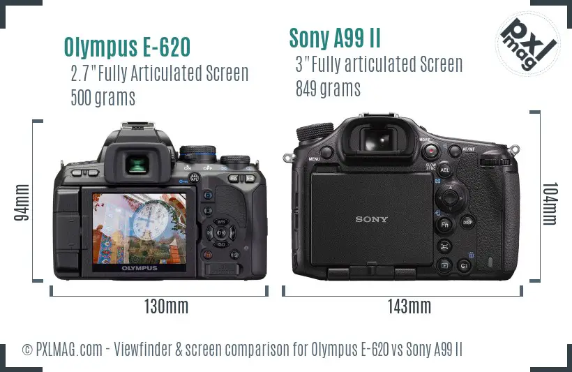 Olympus E-620 vs Sony A99 II Screen and Viewfinder comparison