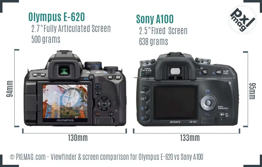 Olympus E-620 vs Sony A100 Screen and Viewfinder comparison