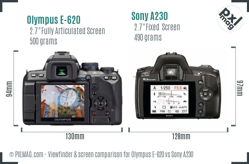 Olympus E-620 vs Sony A230 Screen and Viewfinder comparison
