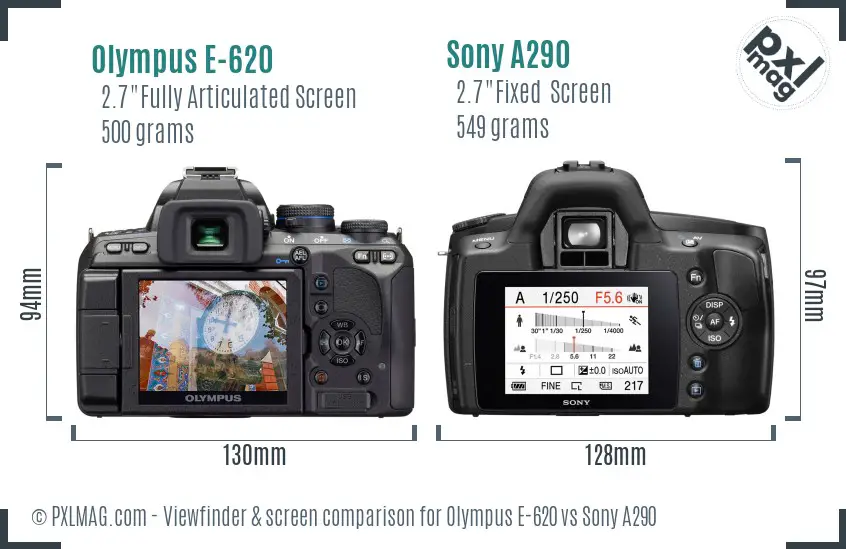 Olympus E-620 vs Sony A290 Screen and Viewfinder comparison