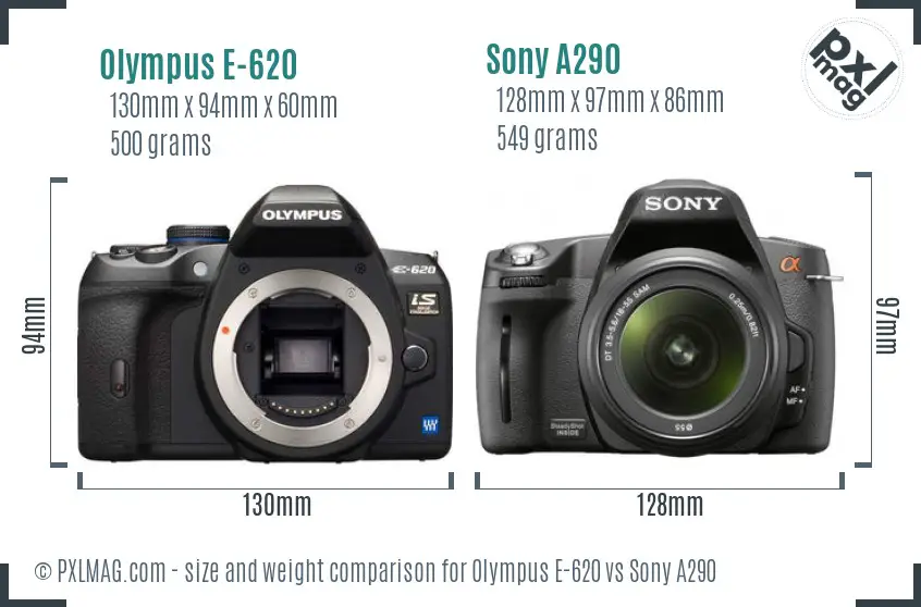 Olympus E-620 vs Sony A290 size comparison