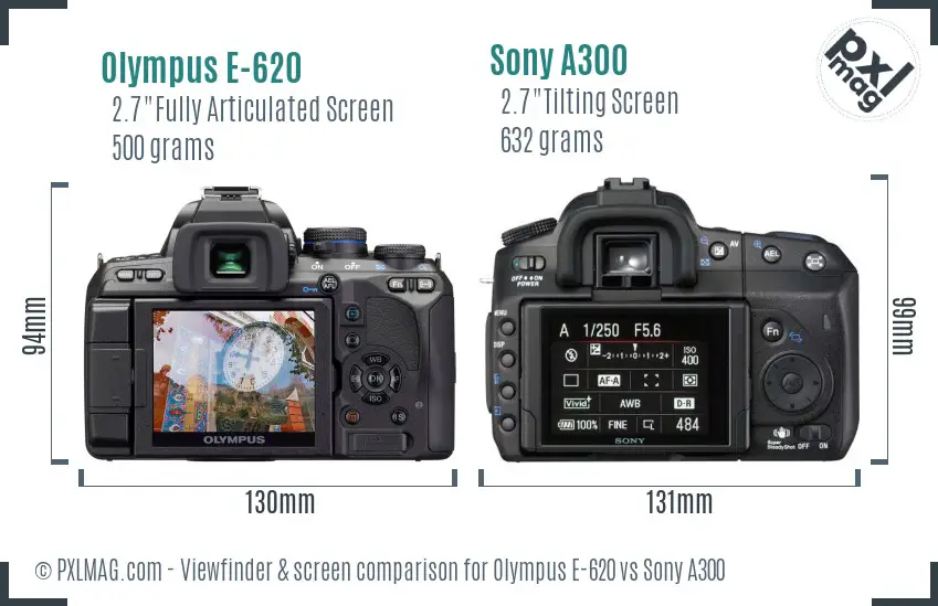 Olympus E-620 vs Sony A300 Screen and Viewfinder comparison