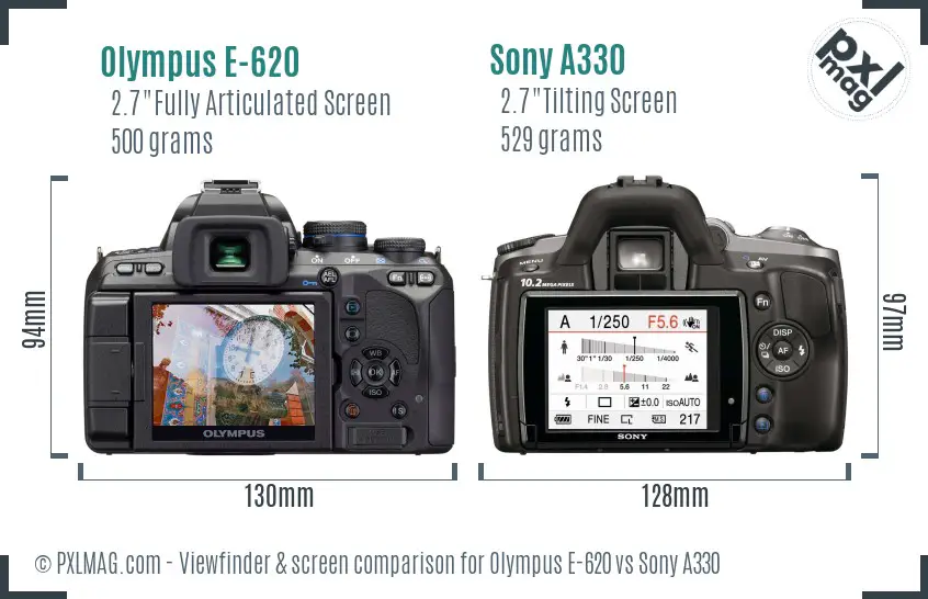 Olympus E-620 vs Sony A330 Screen and Viewfinder comparison