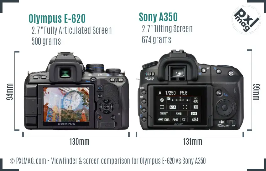 Olympus E-620 vs Sony A350 Screen and Viewfinder comparison