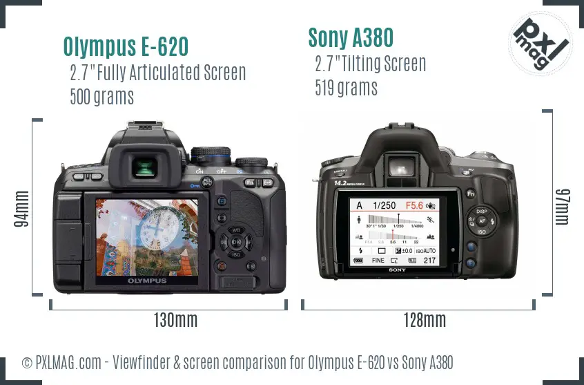Olympus E-620 vs Sony A380 Screen and Viewfinder comparison