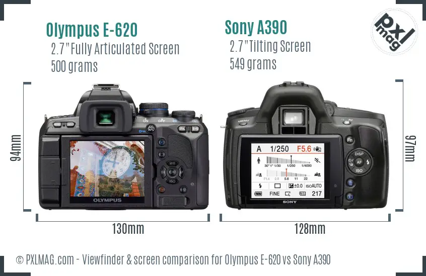 Olympus E-620 vs Sony A390 Screen and Viewfinder comparison