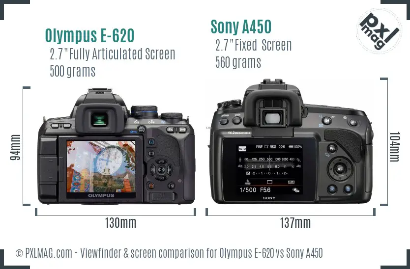 Olympus E-620 vs Sony A450 Screen and Viewfinder comparison
