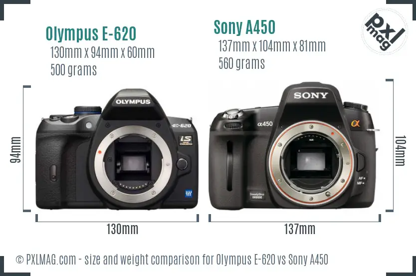 Olympus E-620 vs Sony A450 size comparison