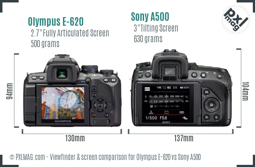 Olympus E-620 vs Sony A500 Screen and Viewfinder comparison