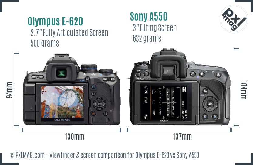 Olympus E-620 vs Sony A550 Screen and Viewfinder comparison