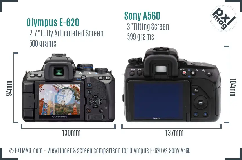 Olympus E-620 vs Sony A560 Screen and Viewfinder comparison