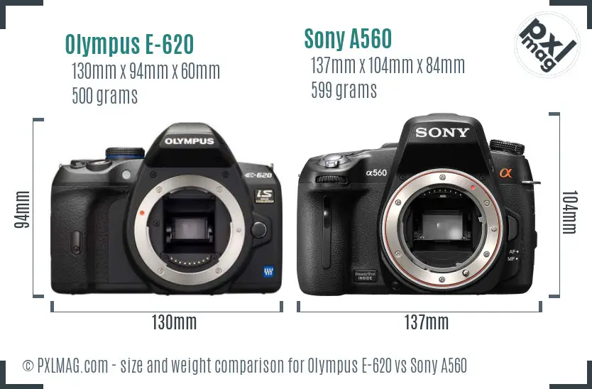 Olympus E-620 vs Sony A560 size comparison
