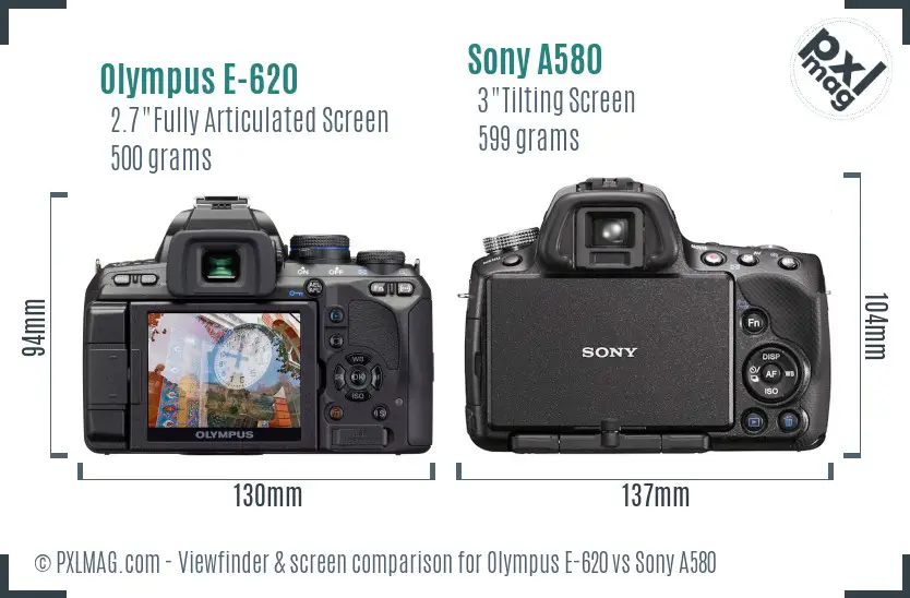 Olympus E-620 vs Sony A580 Screen and Viewfinder comparison