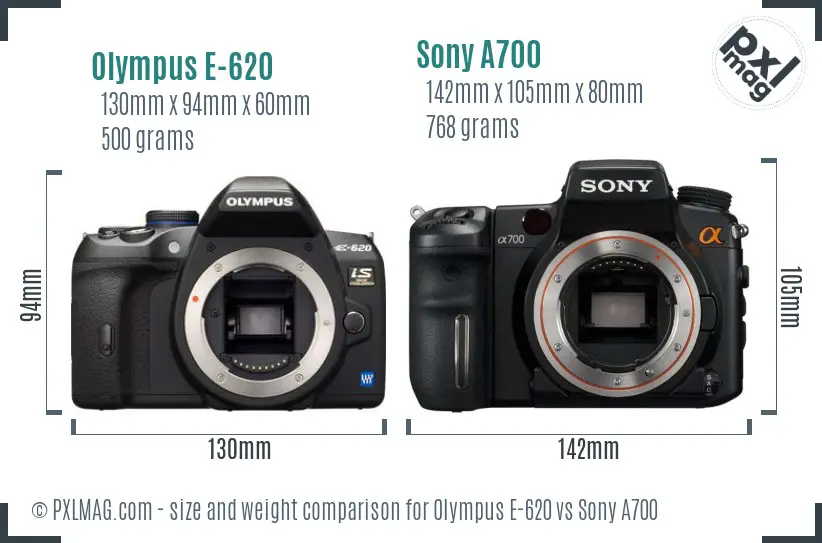 Olympus E-620 vs Sony A700 size comparison