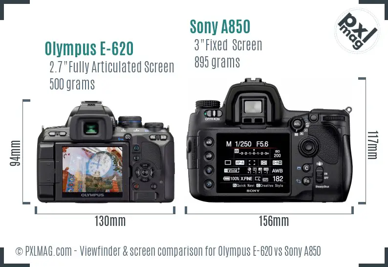 Olympus E-620 vs Sony A850 Screen and Viewfinder comparison