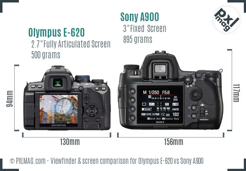 Olympus E-620 vs Sony A900 Screen and Viewfinder comparison