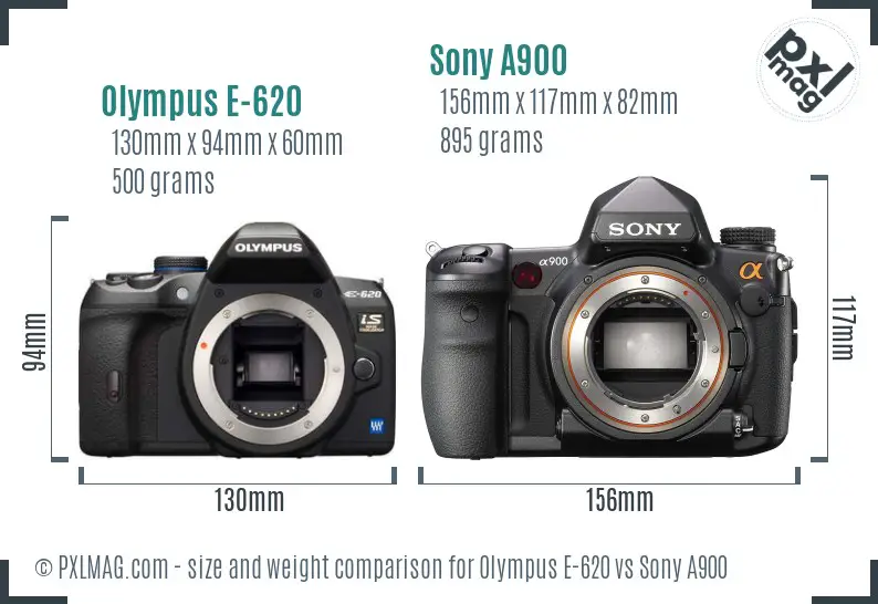 Olympus E-620 vs Sony A900 size comparison